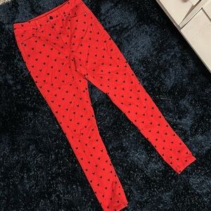 Disney Red Skinny Jeans with Black Mickey Pattern